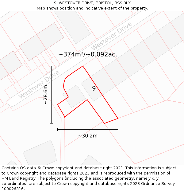 9, WESTOVER DRIVE, BRISTOL, BS9 3LX: Plot and title map