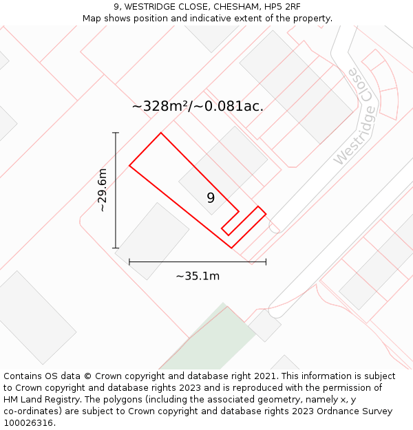 9, WESTRIDGE CLOSE, CHESHAM, HP5 2RF: Plot and title map