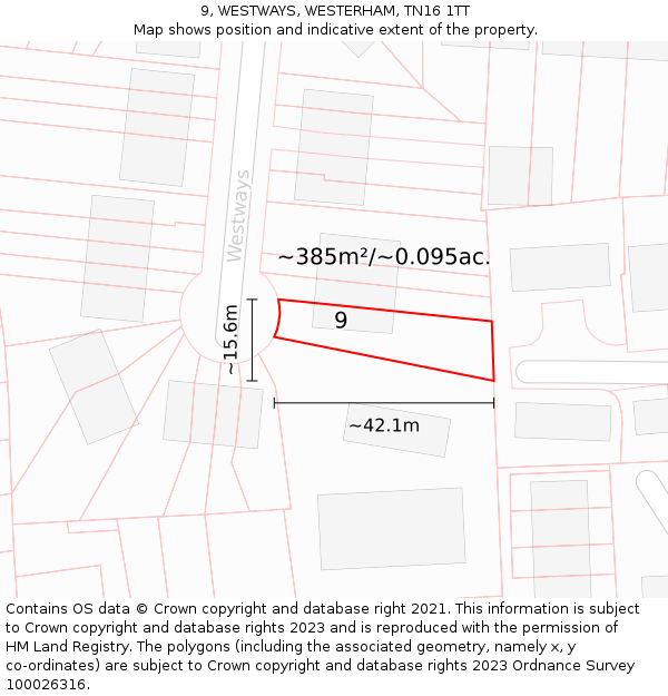 9, WESTWAYS, WESTERHAM, TN16 1TT: Plot and title map