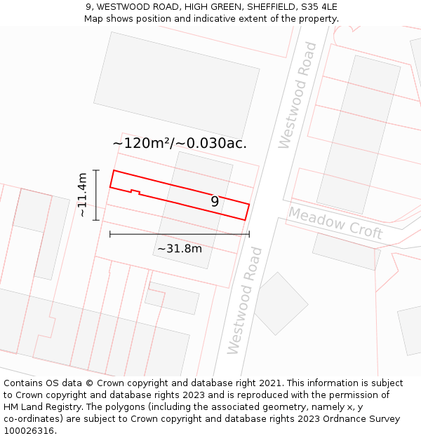 9, WESTWOOD ROAD, HIGH GREEN, SHEFFIELD, S35 4LE: Plot and title map