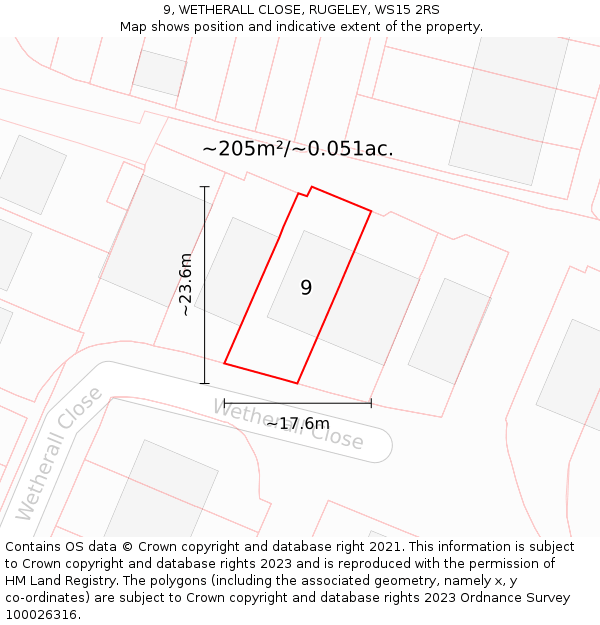 9, WETHERALL CLOSE, RUGELEY, WS15 2RS: Plot and title map