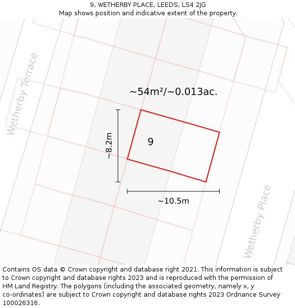 9, WETHERBY PLACE, LEEDS, LS4 2JG: Plot and title map