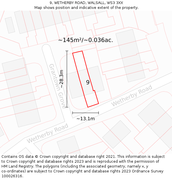 9, WETHERBY ROAD, WALSALL, WS3 3XX: Plot and title map