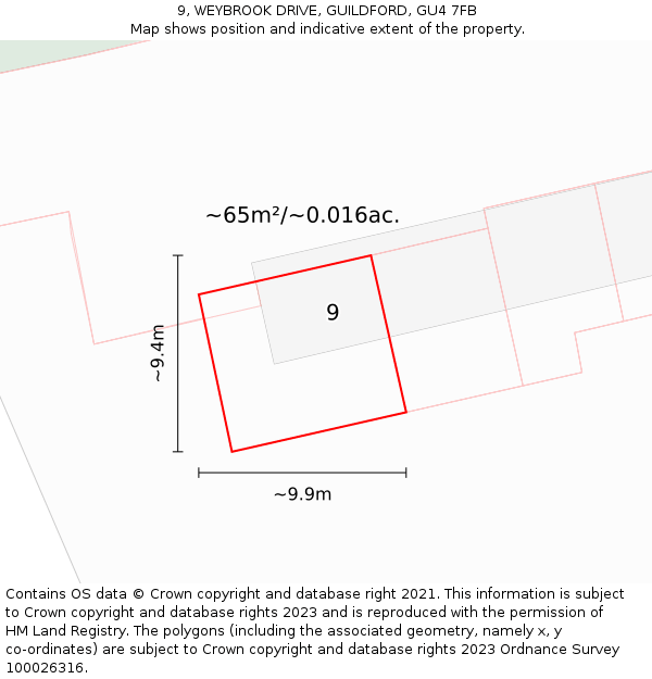 9, WEYBROOK DRIVE, GUILDFORD, GU4 7FB: Plot and title map