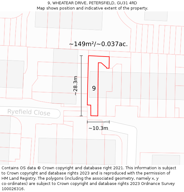 9, WHEATEAR DRIVE, PETERSFIELD, GU31 4RD: Plot and title map