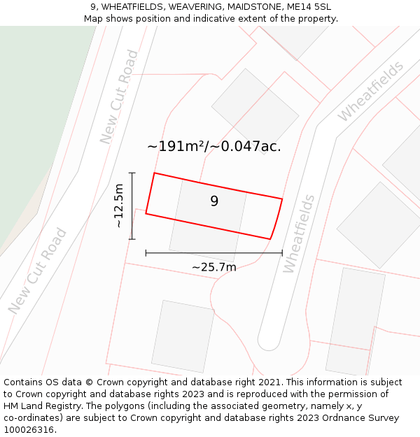 9, WHEATFIELDS, WEAVERING, MAIDSTONE, ME14 5SL: Plot and title map