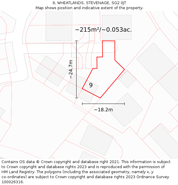 9, WHEATLANDS, STEVENAGE, SG2 0JT: Plot and title map