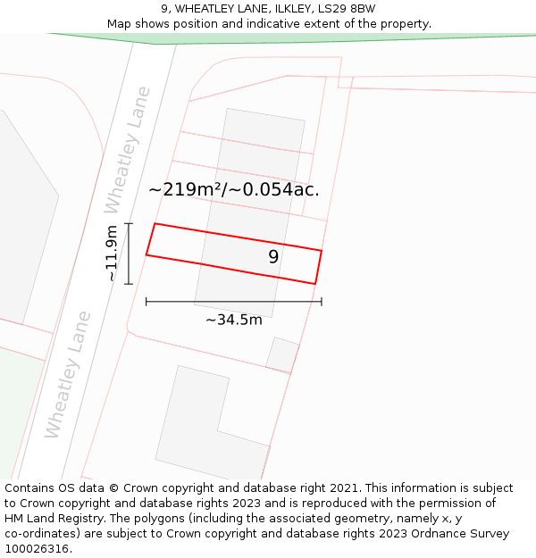 9, WHEATLEY LANE, ILKLEY, LS29 8BW: Plot and title map