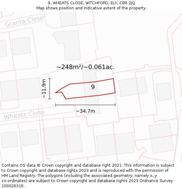 9, WHEATS CLOSE, WITCHFORD, ELY, CB6 2JQ: Plot and title map