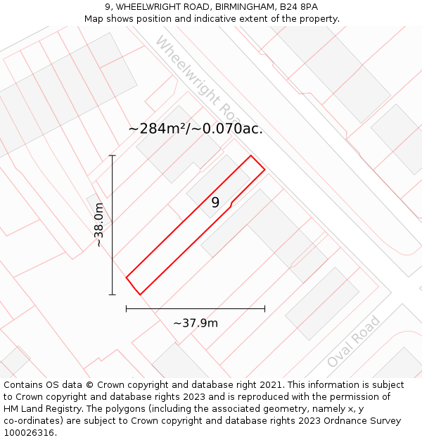 9, WHEELWRIGHT ROAD, BIRMINGHAM, B24 8PA: Plot and title map