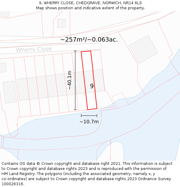 9, WHERRY CLOSE, CHEDGRAVE, NORWICH, NR14 6LS: Plot and title map