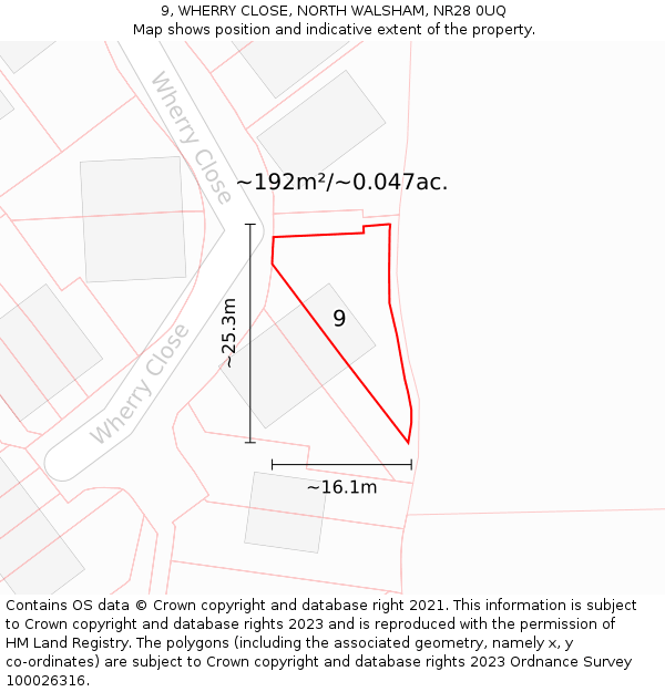9, WHERRY CLOSE, NORTH WALSHAM, NR28 0UQ: Plot and title map