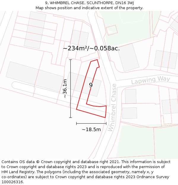 9, WHIMBREL CHASE, SCUNTHORPE, DN16 3WJ: Plot and title map