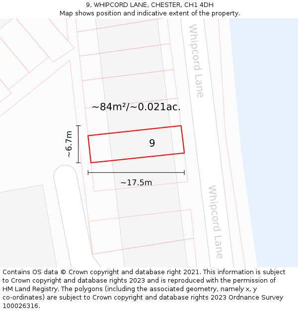 9, WHIPCORD LANE, CHESTER, CH1 4DH: Plot and title map