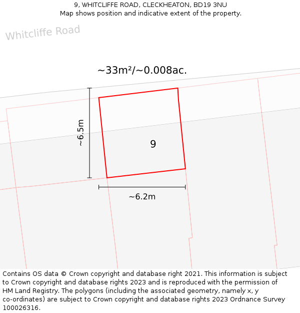 9, WHITCLIFFE ROAD, CLECKHEATON, BD19 3NU: Plot and title map