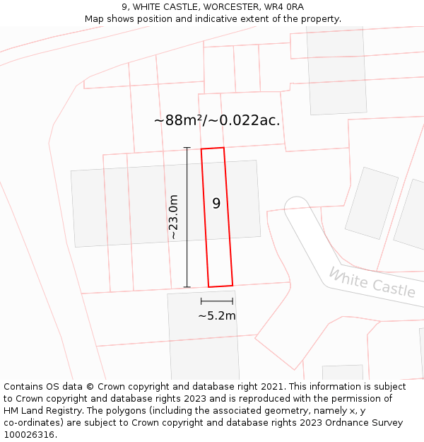 9, WHITE CASTLE, WORCESTER, WR4 0RA: Plot and title map