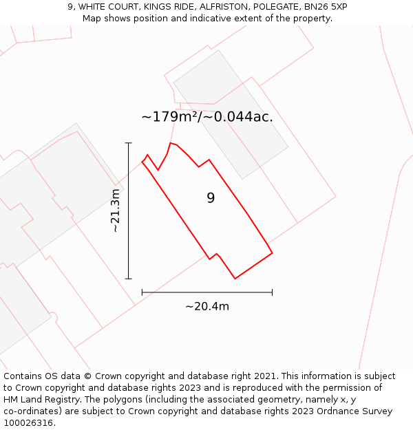 9, WHITE COURT, KINGS RIDE, ALFRISTON, POLEGATE, BN26 5XP: Plot and title map