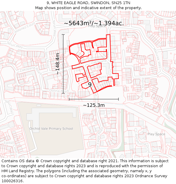 9, WHITE EAGLE ROAD, SWINDON, SN25 1TN: Plot and title map
