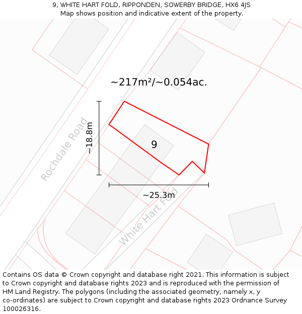 9, WHITE HART FOLD, RIPPONDEN, SOWERBY BRIDGE, HX6 4JS: Plot and title map