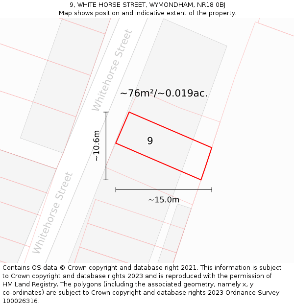 9, WHITE HORSE STREET, WYMONDHAM, NR18 0BJ: Plot and title map