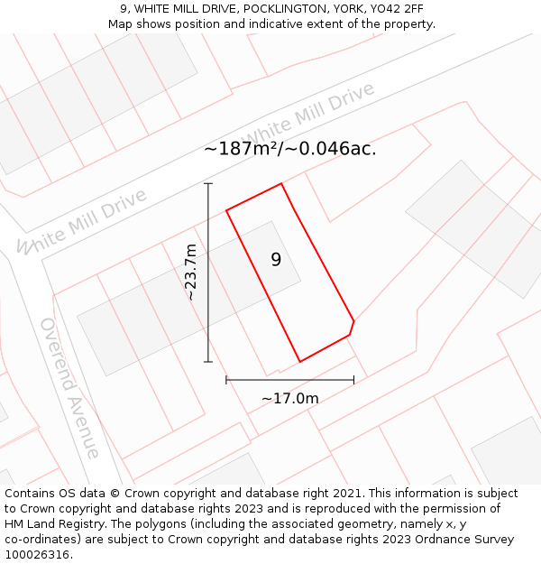 9, WHITE MILL DRIVE, POCKLINGTON, YORK, YO42 2FF: Plot and title map