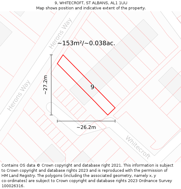 9, WHITECROFT, ST ALBANS, AL1 1UU: Plot and title map