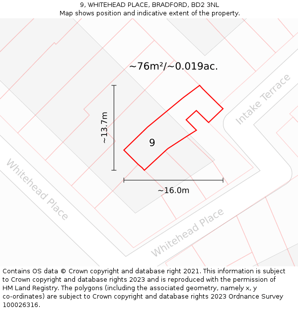 9, WHITEHEAD PLACE, BRADFORD, BD2 3NL: Plot and title map