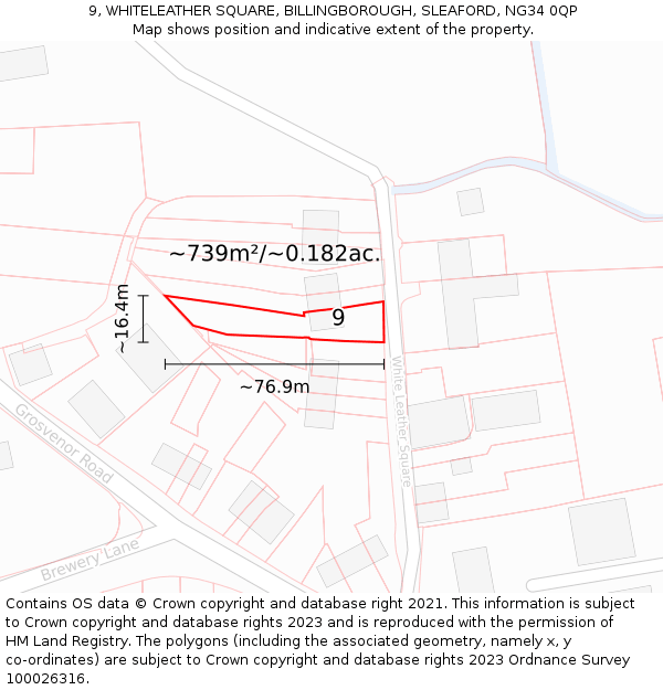 9, WHITELEATHER SQUARE, BILLINGBOROUGH, SLEAFORD, NG34 0QP: Plot and title map