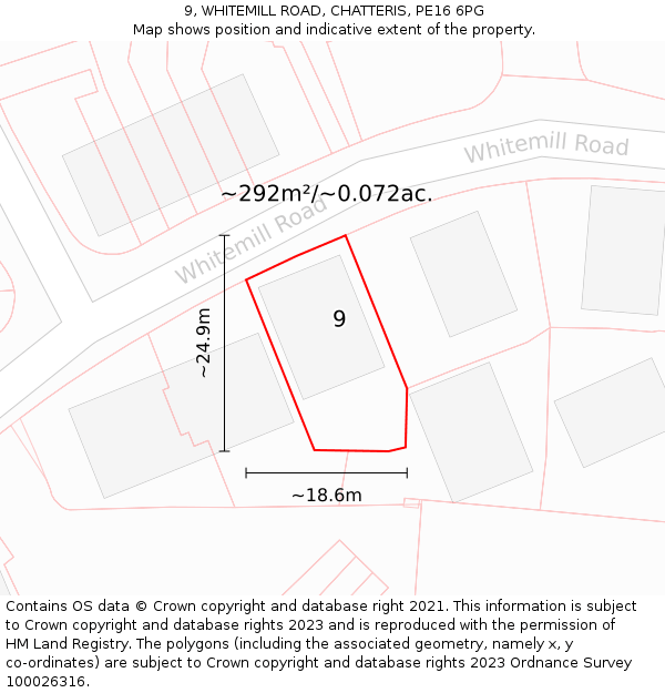 9, WHITEMILL ROAD, CHATTERIS, PE16 6PG: Plot and title map