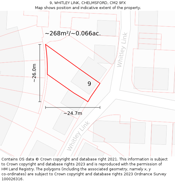 9, WHITLEY LINK, CHELMSFORD, CM2 9FX: Plot and title map
