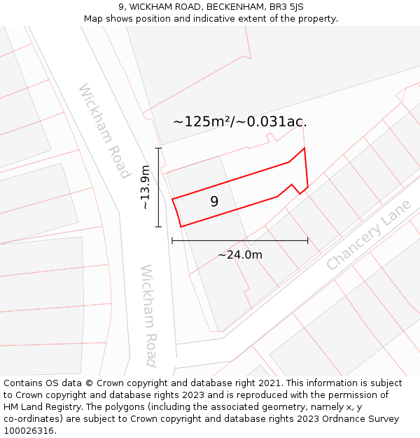 9, WICKHAM ROAD, BECKENHAM, BR3 5JS: Plot and title map