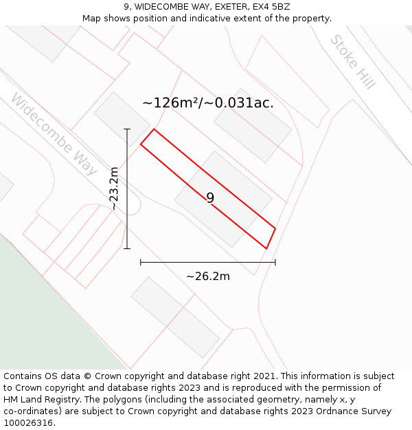 9, WIDECOMBE WAY, EXETER, EX4 5BZ: Plot and title map