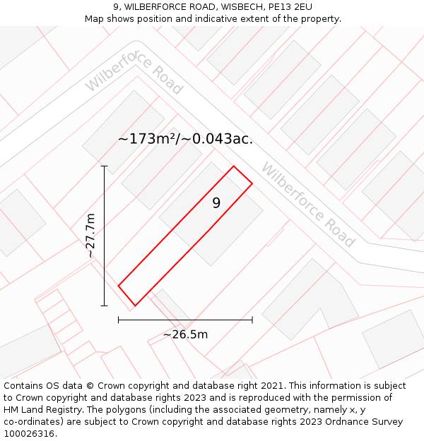 9, WILBERFORCE ROAD, WISBECH, PE13 2EU: Plot and title map