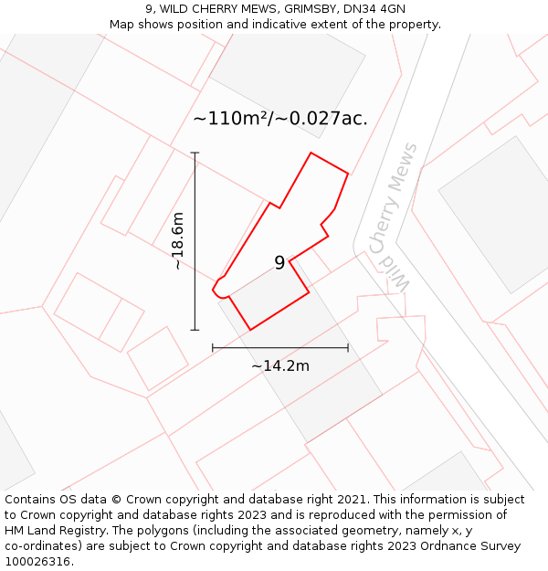 9, WILD CHERRY MEWS, GRIMSBY, DN34 4GN: Plot and title map