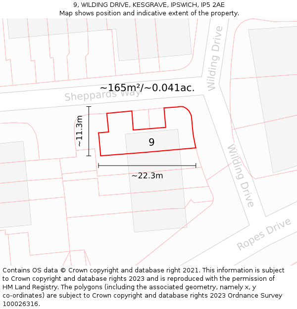 9, WILDING DRIVE, KESGRAVE, IPSWICH, IP5 2AE: Plot and title map