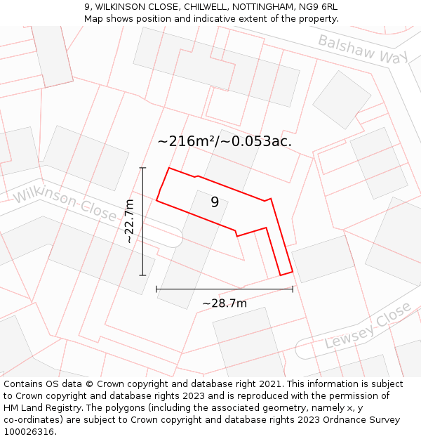 9, WILKINSON CLOSE, CHILWELL, NOTTINGHAM, NG9 6RL: Plot and title map