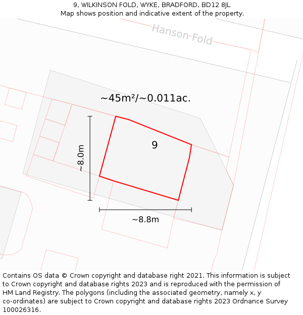 9, WILKINSON FOLD, WYKE, BRADFORD, BD12 8JL: Plot and title map