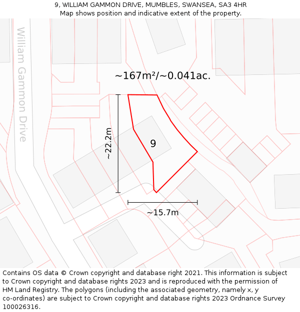 9, WILLIAM GAMMON DRIVE, MUMBLES, SWANSEA, SA3 4HR: Plot and title map