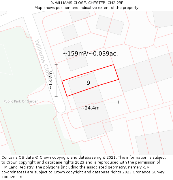 9, WILLIAMS CLOSE, CHESTER, CH2 2RF: Plot and title map