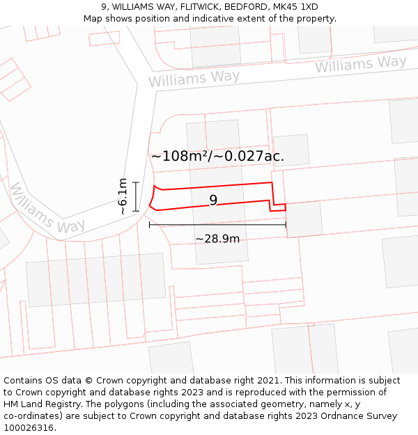 9, WILLIAMS WAY, FLITWICK, BEDFORD, MK45 1XD: Plot and title map