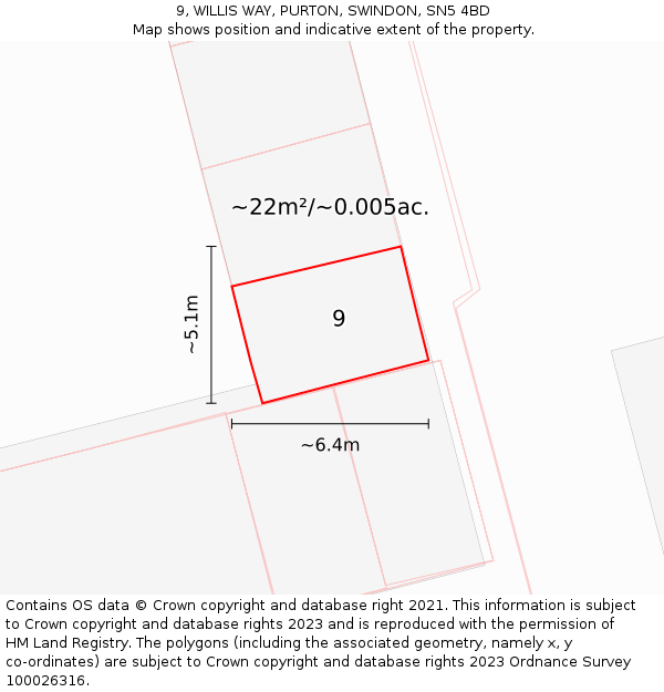 9, WILLIS WAY, PURTON, SWINDON, SN5 4BD: Plot and title map