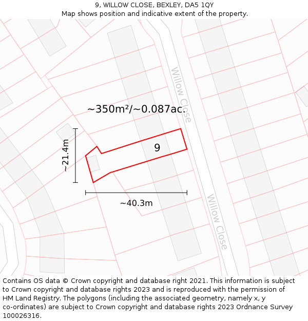 9, WILLOW CLOSE, BEXLEY, DA5 1QY: Plot and title map
