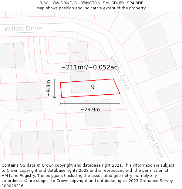 9, WILLOW DRIVE, DURRINGTON, SALISBURY, SP4 8DE: Plot and title map