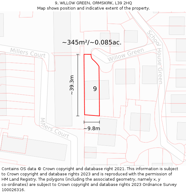 9, WILLOW GREEN, ORMSKIRK, L39 2HQ: Plot and title map