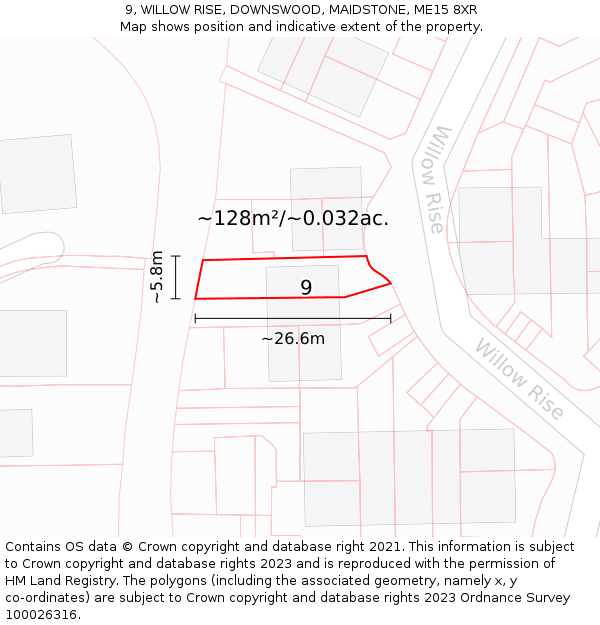 9, WILLOW RISE, DOWNSWOOD, MAIDSTONE, ME15 8XR: Plot and title map