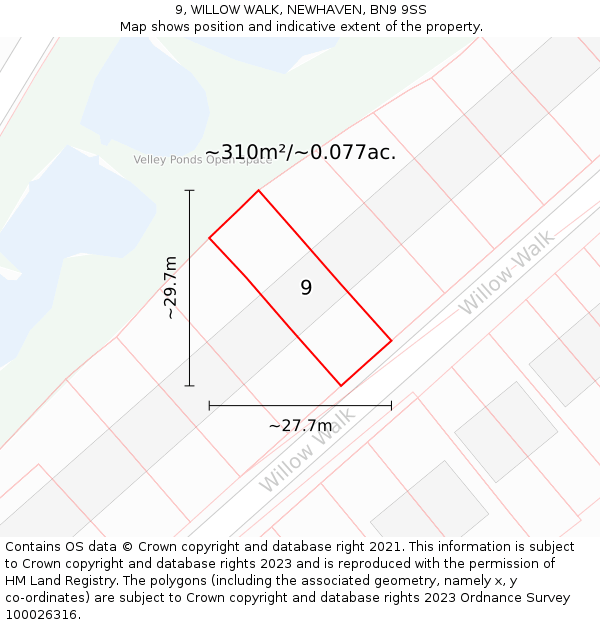 9, WILLOW WALK, NEWHAVEN, BN9 9SS: Plot and title map