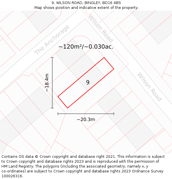 9, WILSON ROAD, BINGLEY, BD16 4BS: Plot and title map