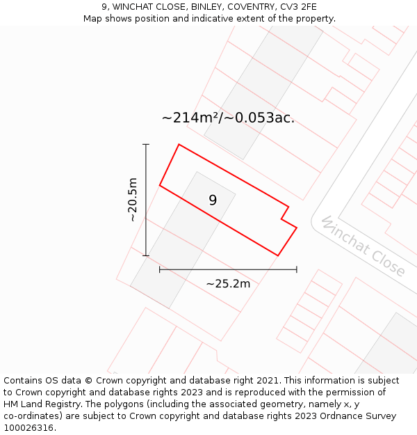9, WINCHAT CLOSE, BINLEY, COVENTRY, CV3 2FE: Plot and title map