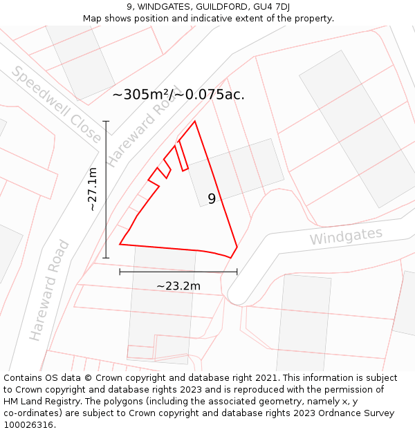 9, WINDGATES, GUILDFORD, GU4 7DJ: Plot and title map