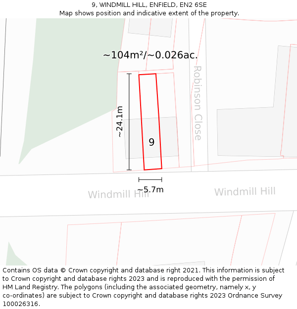 9, WINDMILL HILL, ENFIELD, EN2 6SE: Plot and title map